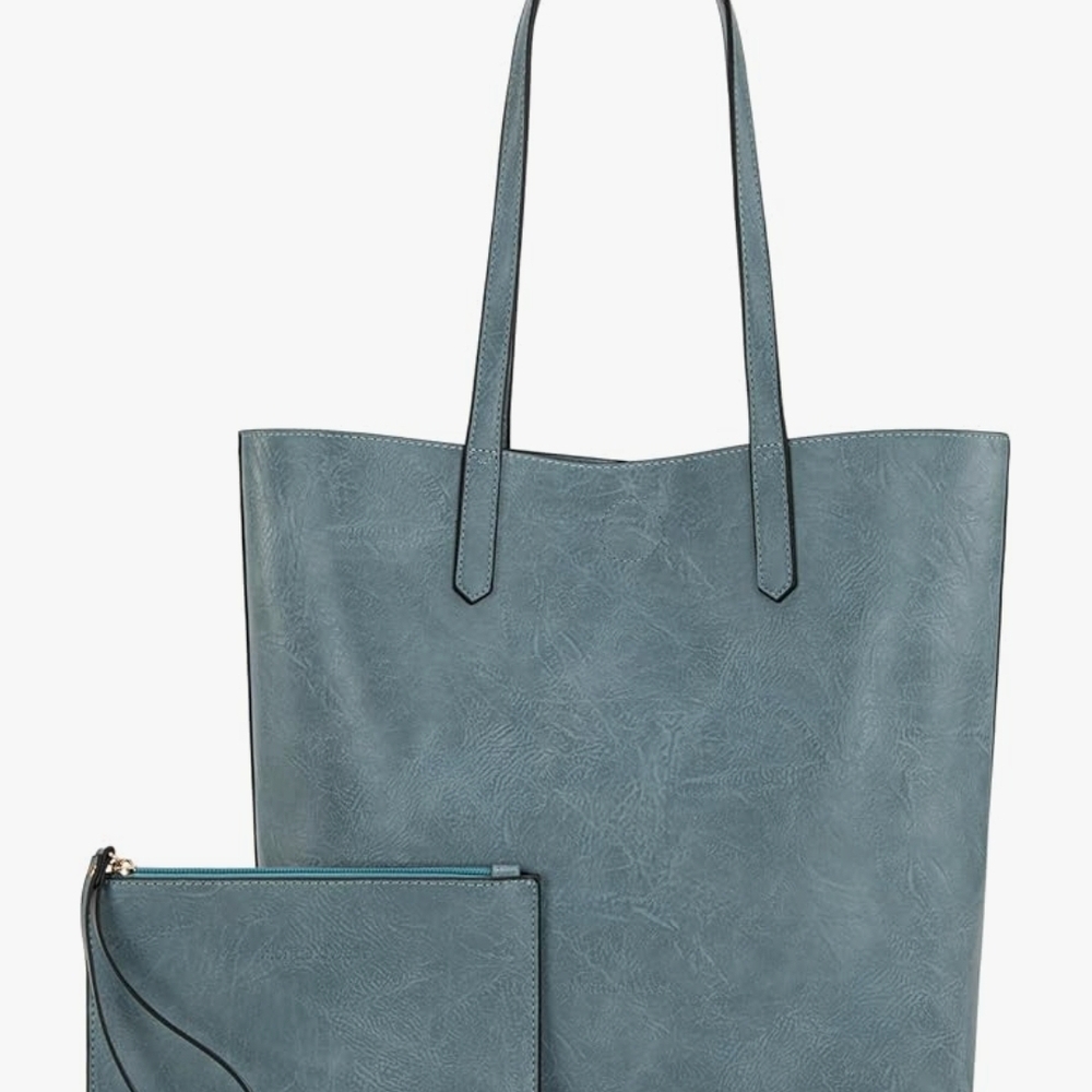 Classic Slate Blue Tote Bag with Wristlet
